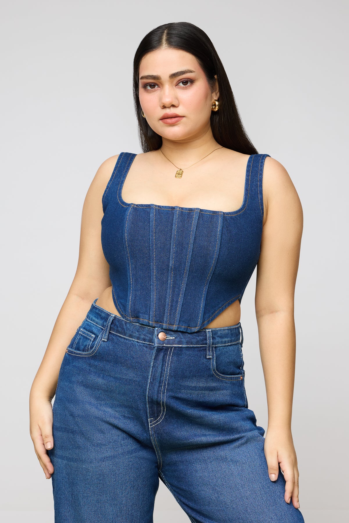 Curve Blue Denim Sculpt Bustier Corset Top