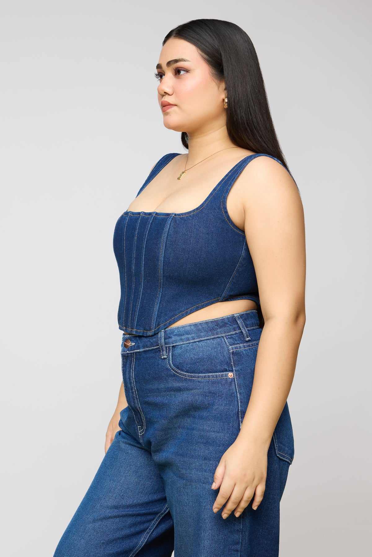 Curve Blue Denim Sculpt Bustier Corset Top