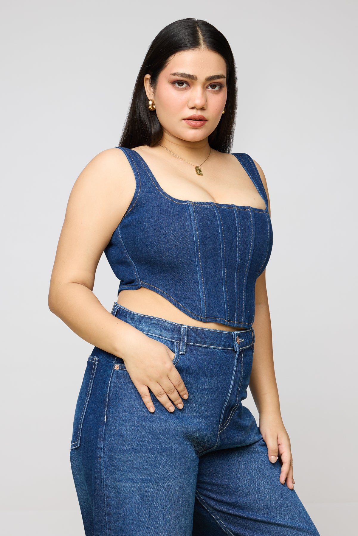 Curve Blue Denim Sculpt Bustier Corset Top