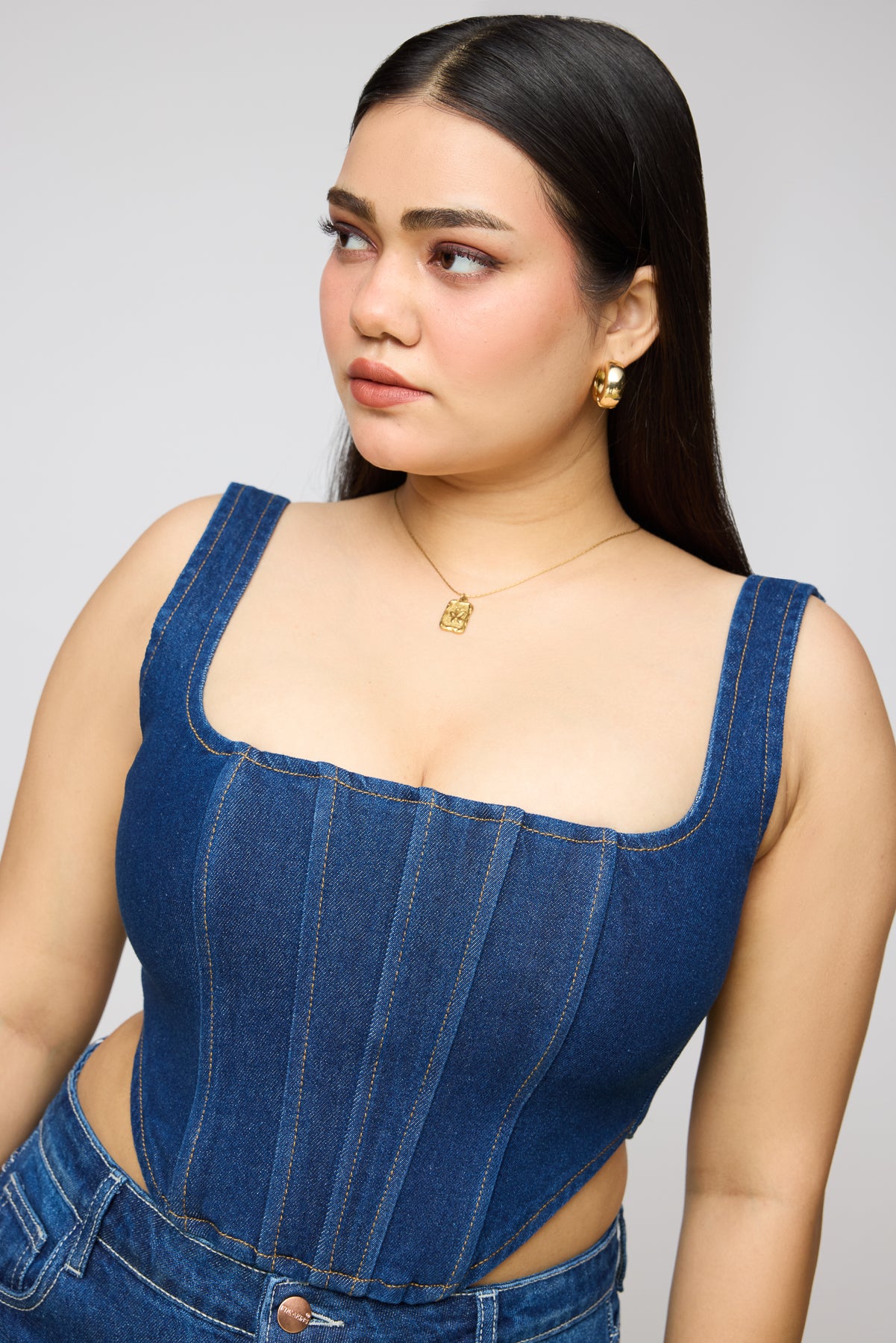 Curve Blue Denim Sculpt Bustier Corset Top
