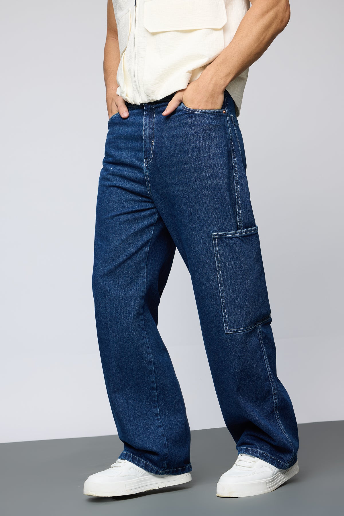 Sleek Back Blue Pintuck Men's Straight Jeans