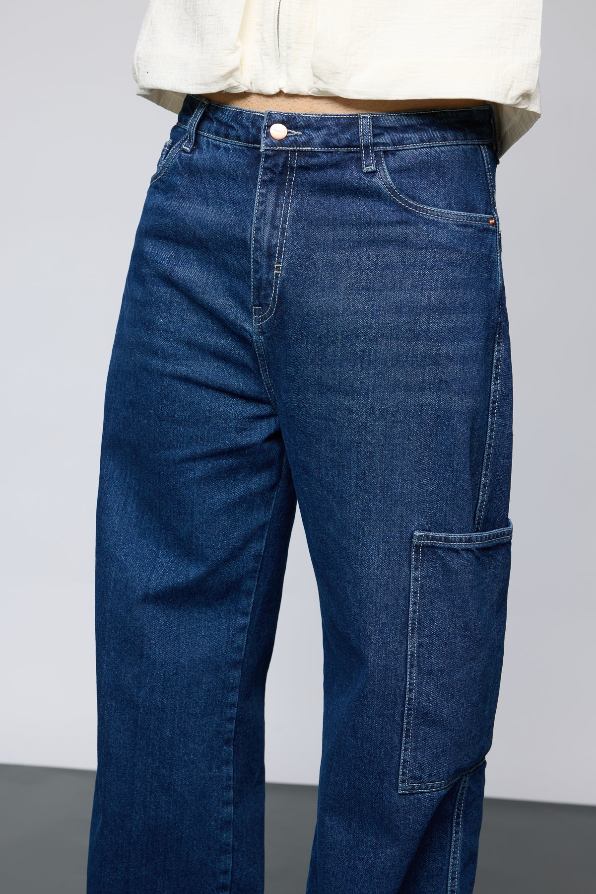 Sleek Back Blue Pintuck Men's Straight Jeans