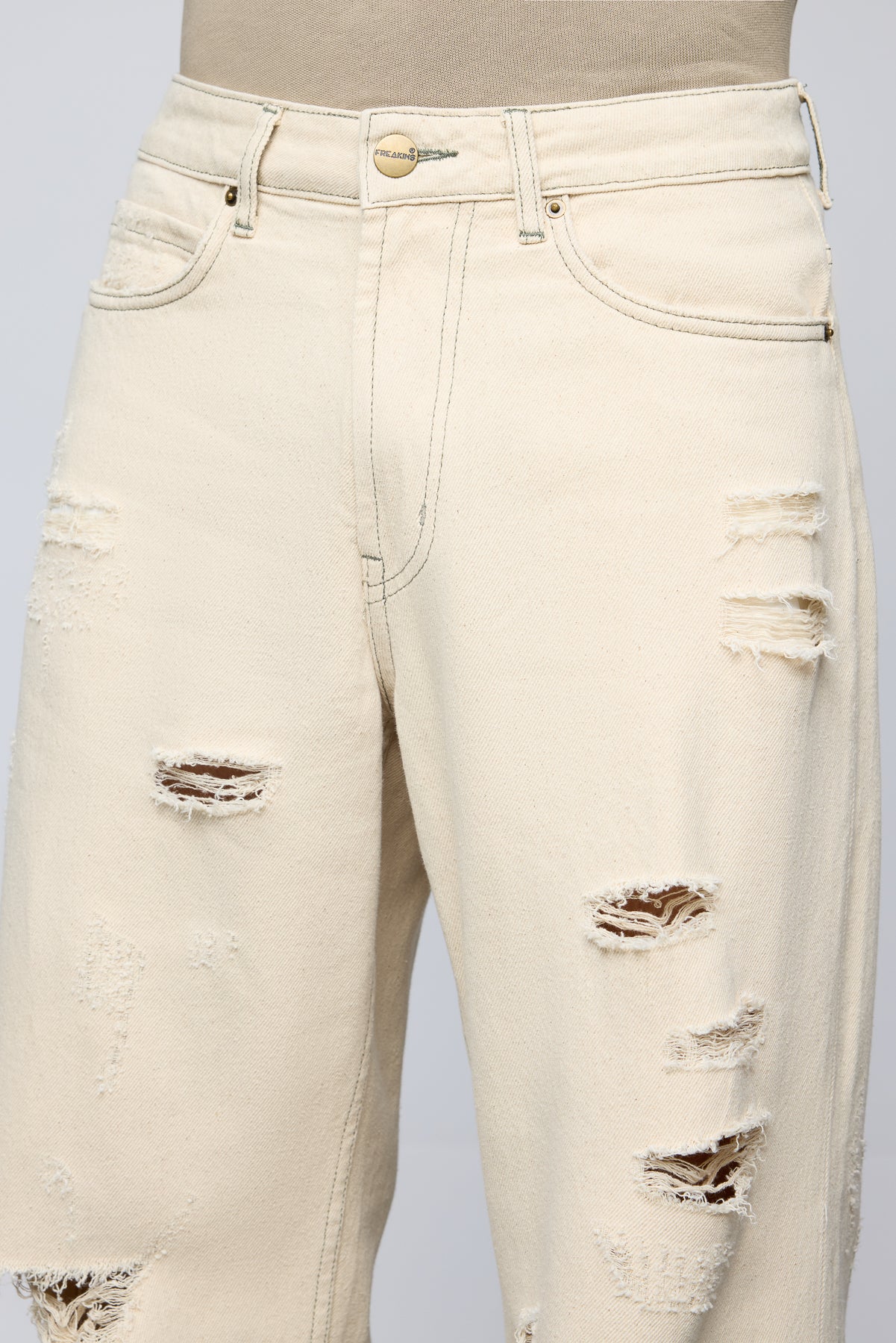 Ecru Escape Distressed Men's Baggy Straight Jeans