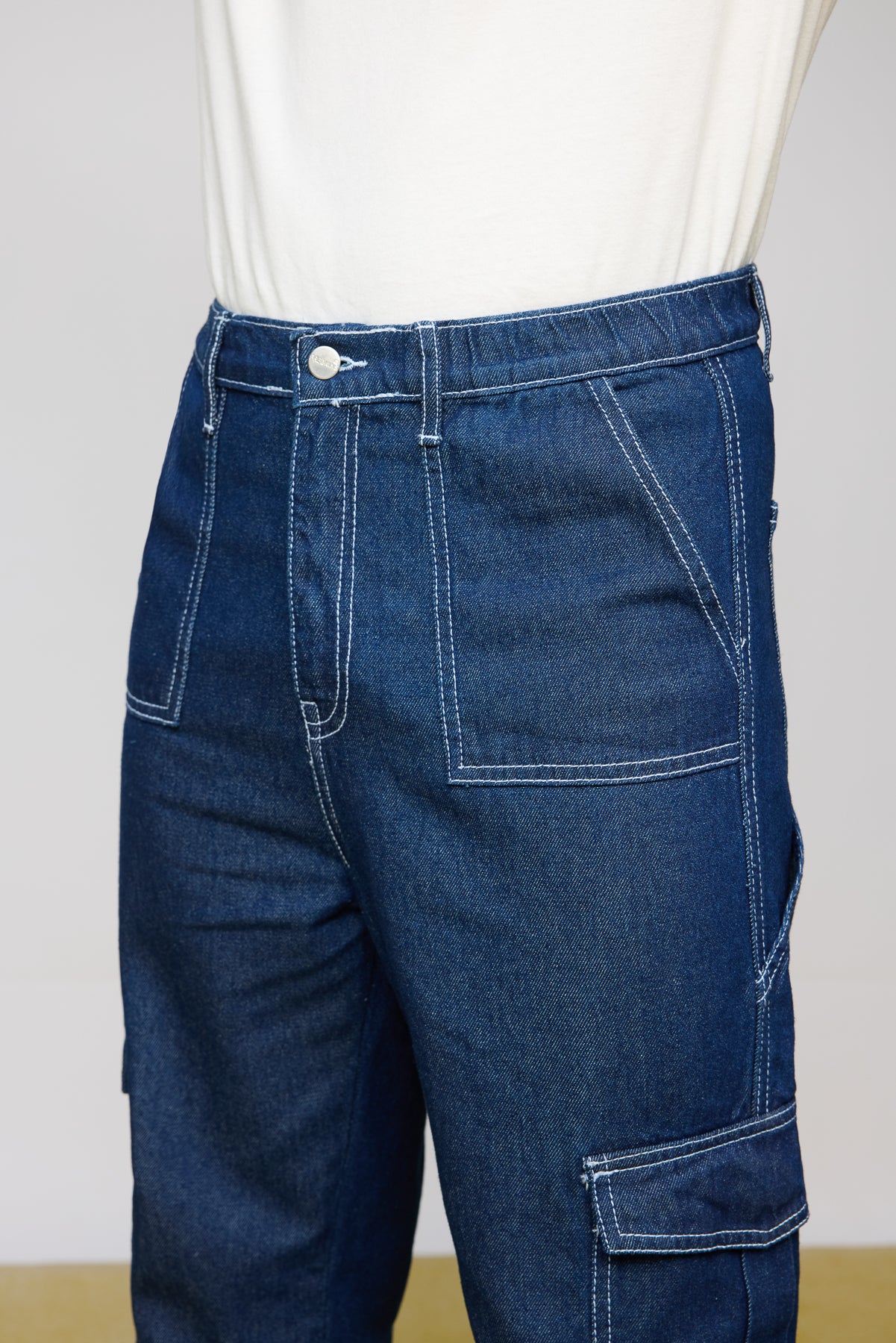 Storm Blue Elasticated Men’s Straight Cargo Jeans