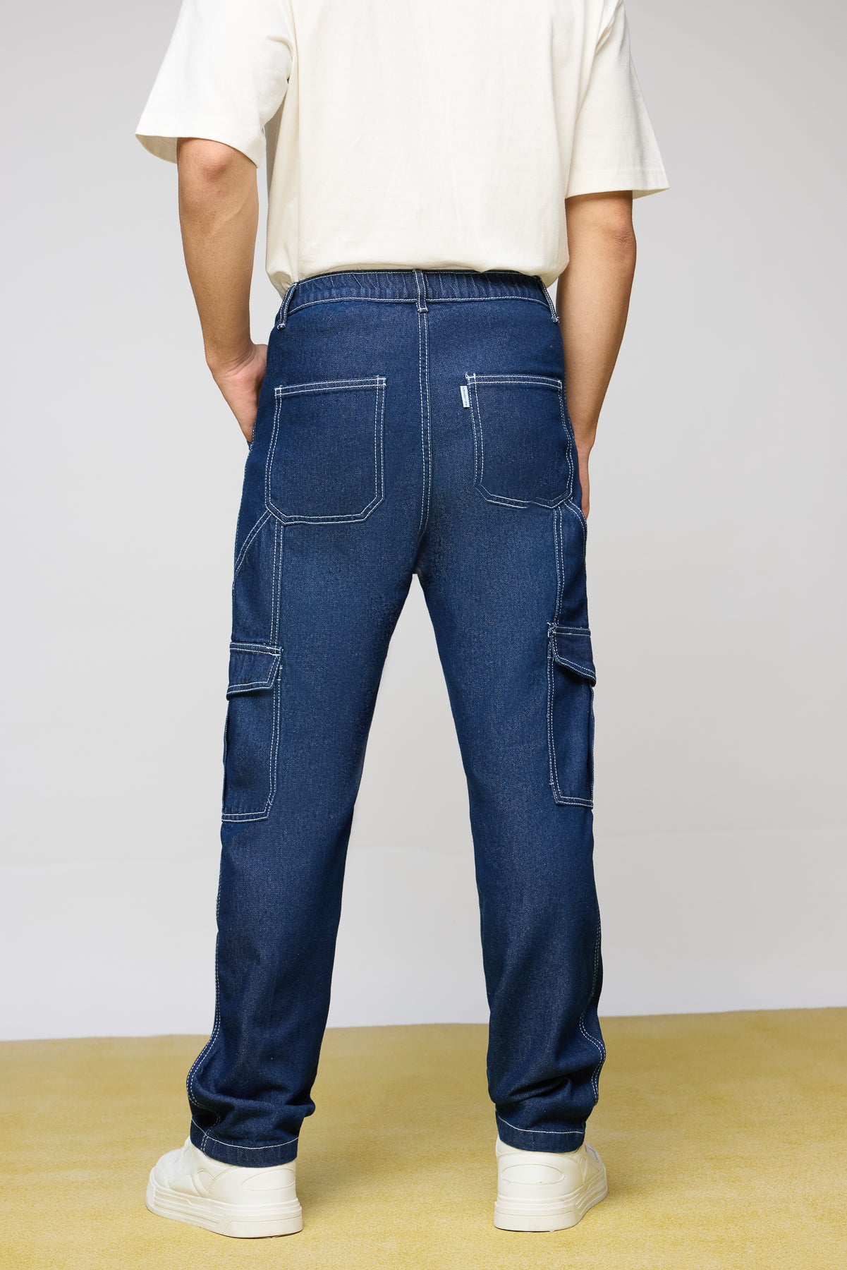Storm Blue Elasticated Men’s Straight Cargo Jeans