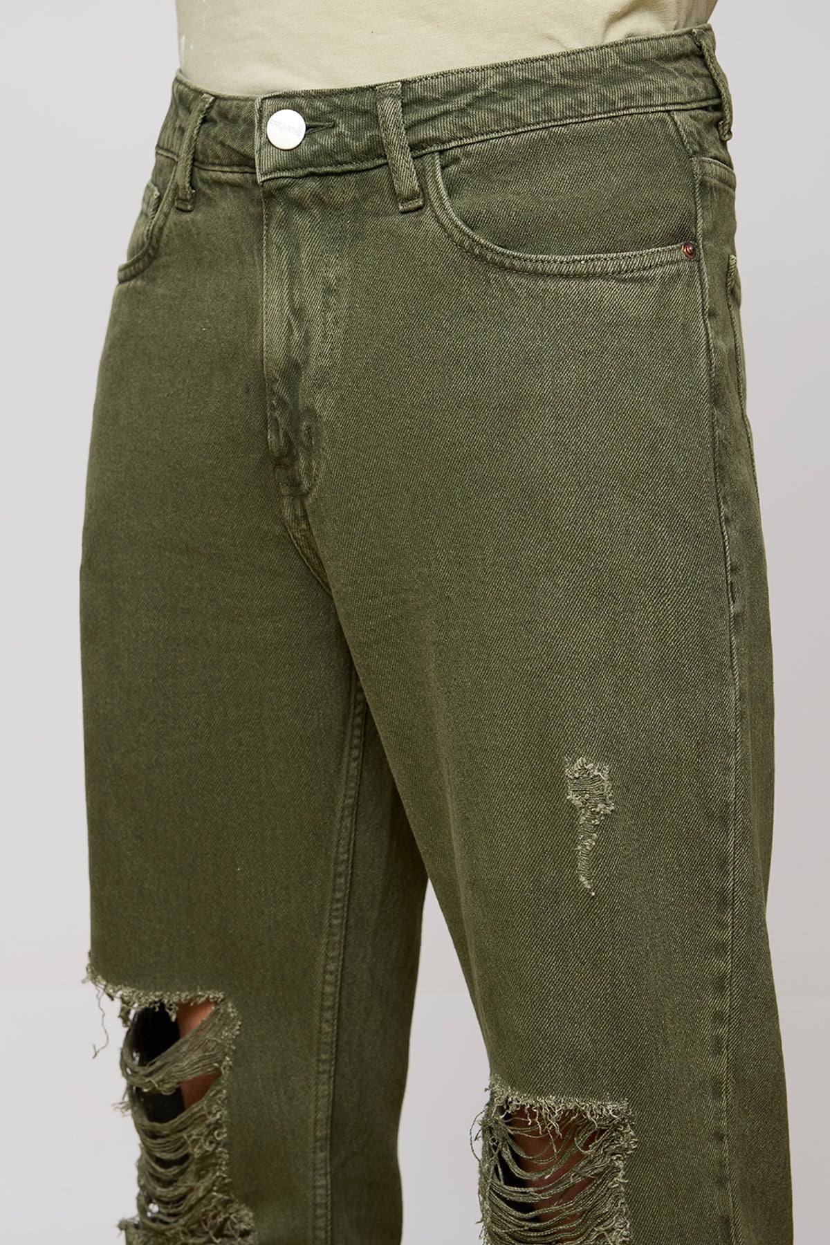 Olive Nomad Distressed Men's Straight Leg Jeans