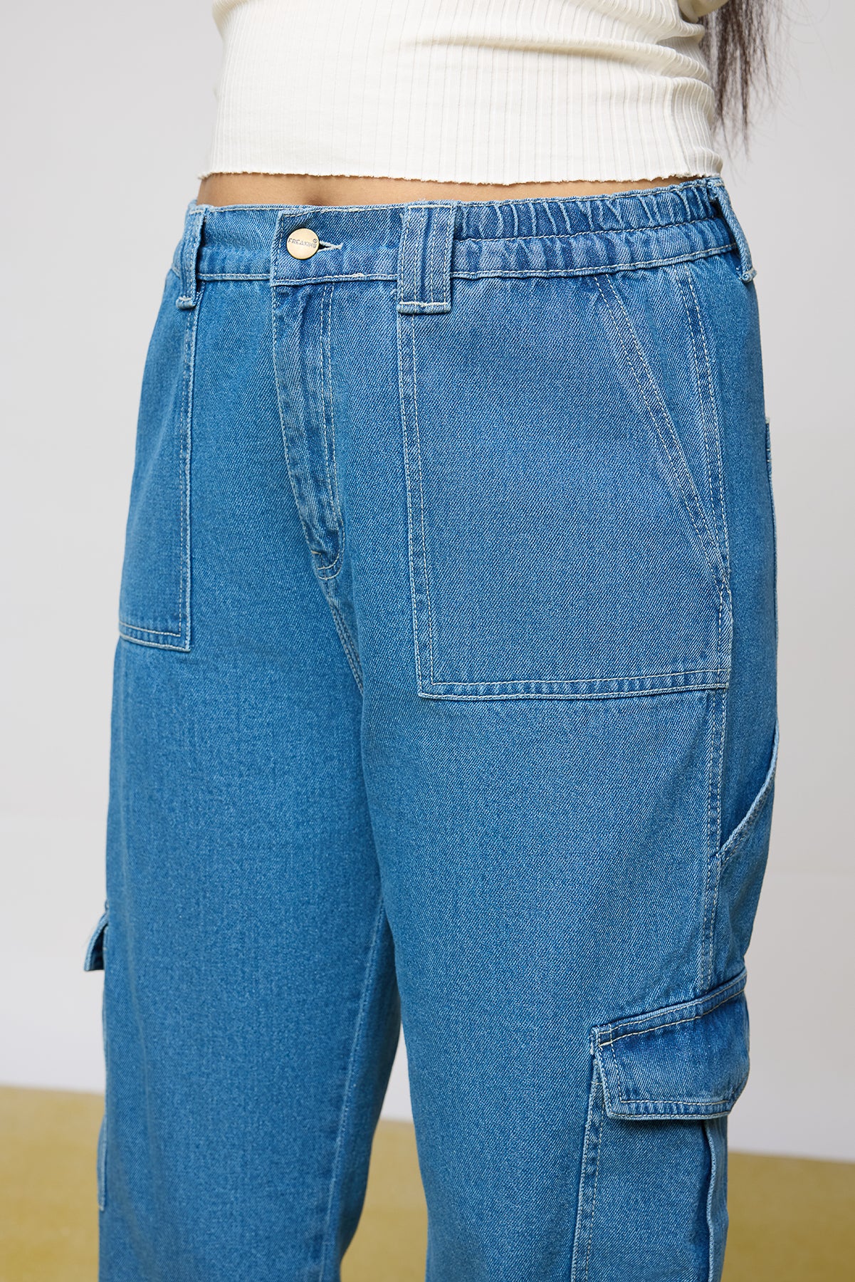 Curve Mid Blue Utility Straight Cargo Jeans
