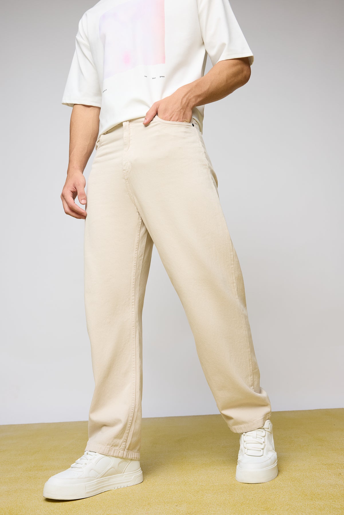 Classic Cream Men's Straight Jeans