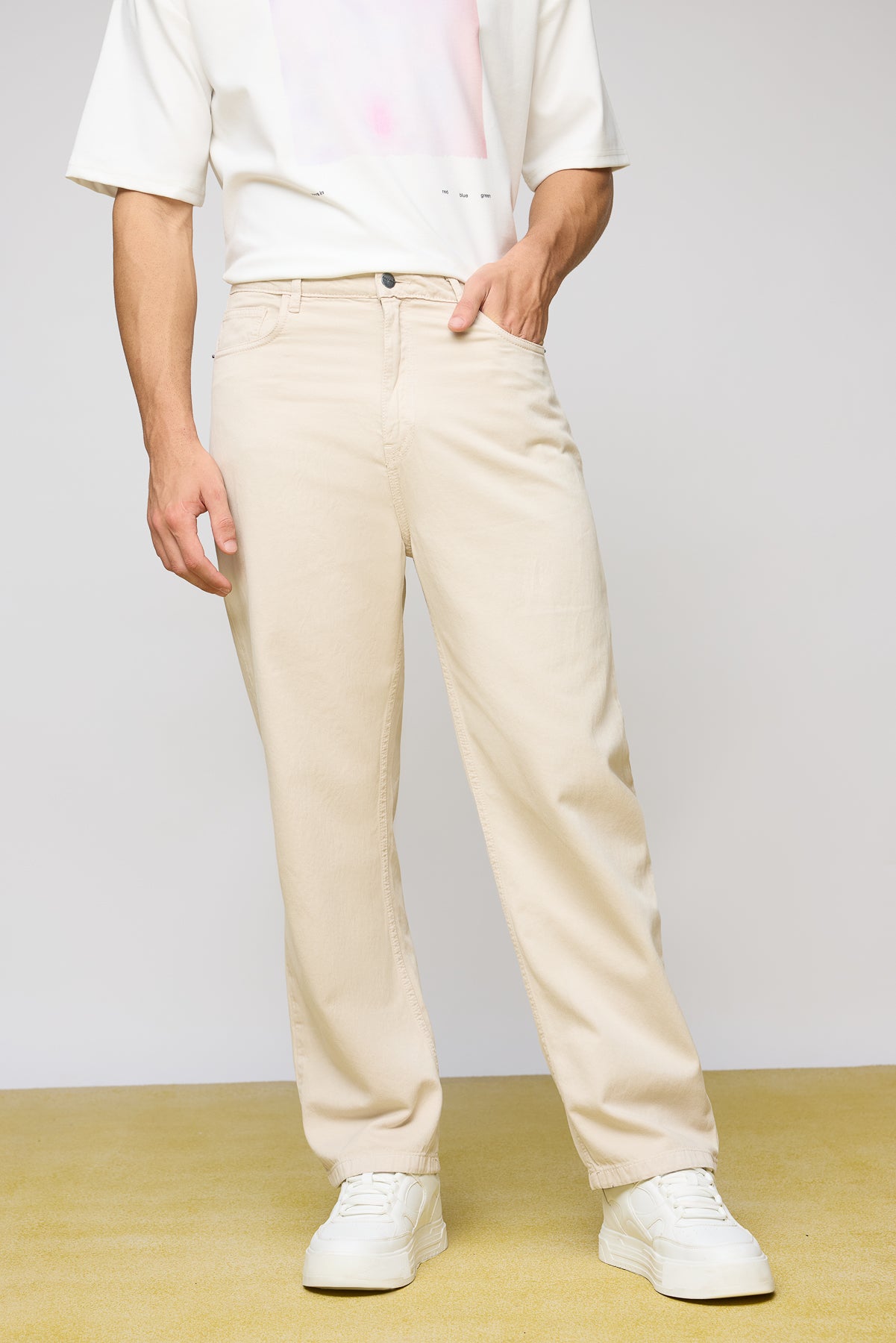 Classic Cream Men's Straight Jeans