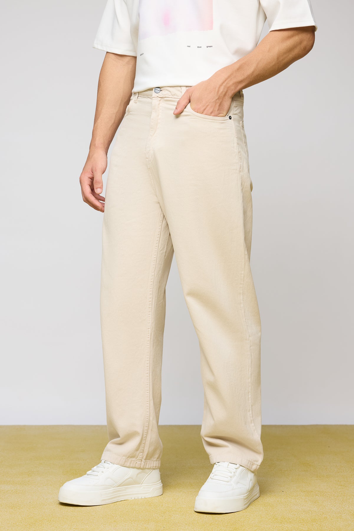 Classic Cream Men's Straight Jeans