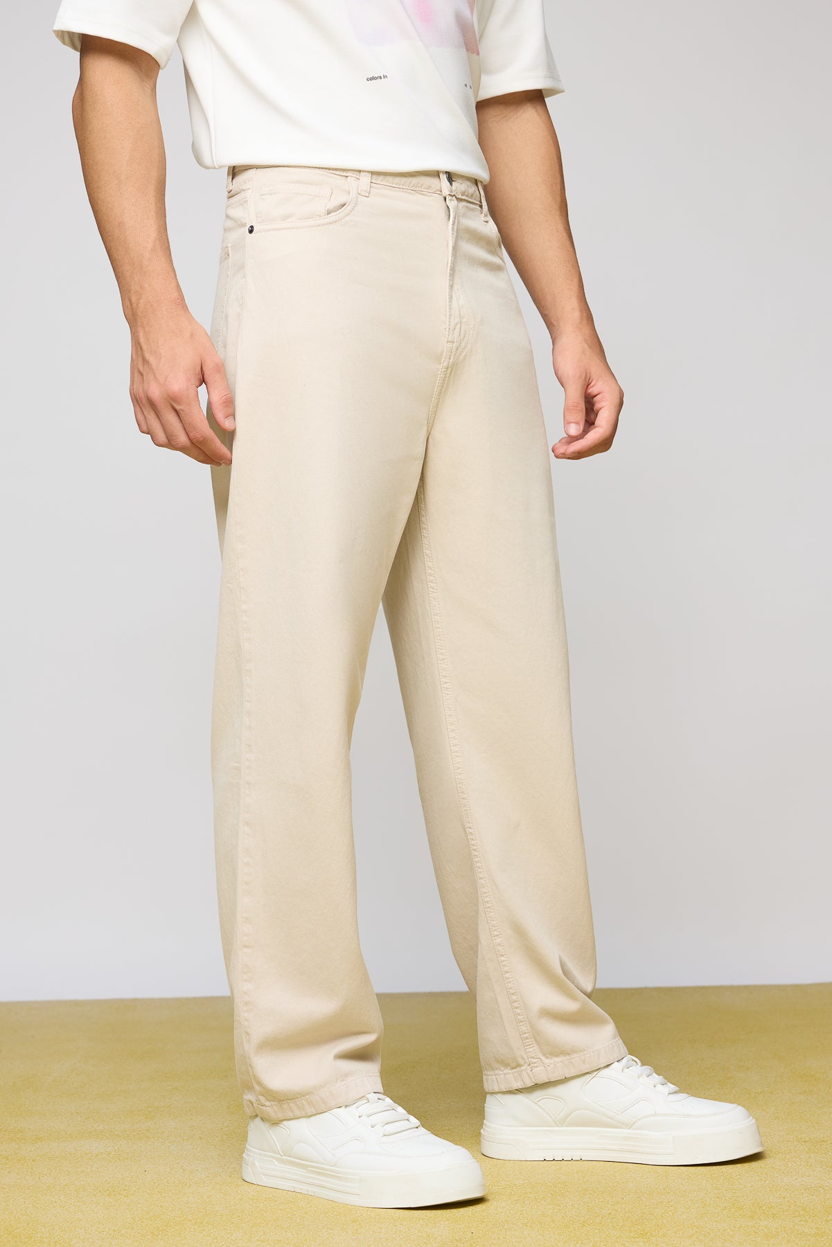Classic Cream Men's Straight Jeans