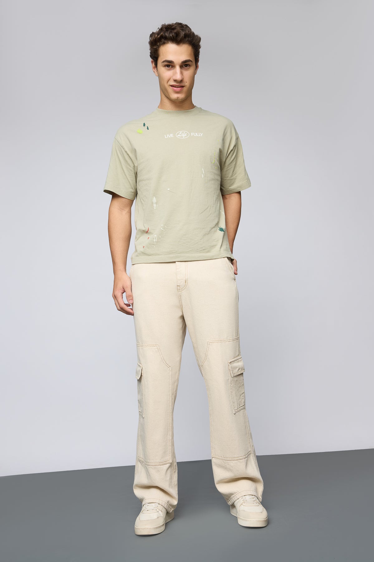 Urban Ecru Utility Men's Straight Cargo Jeans