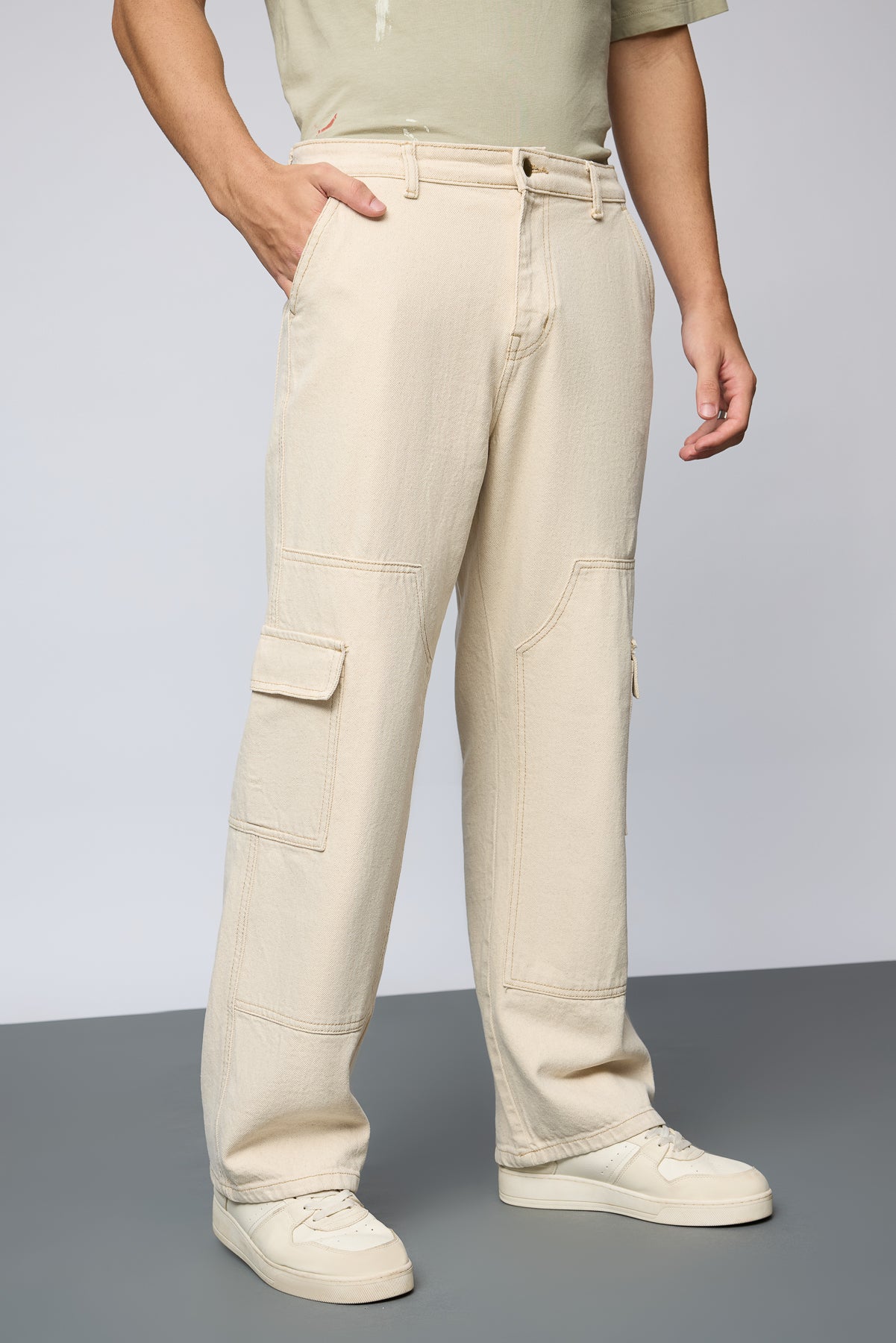 Urban Ecru Carpenter Men's Baggy Jeans