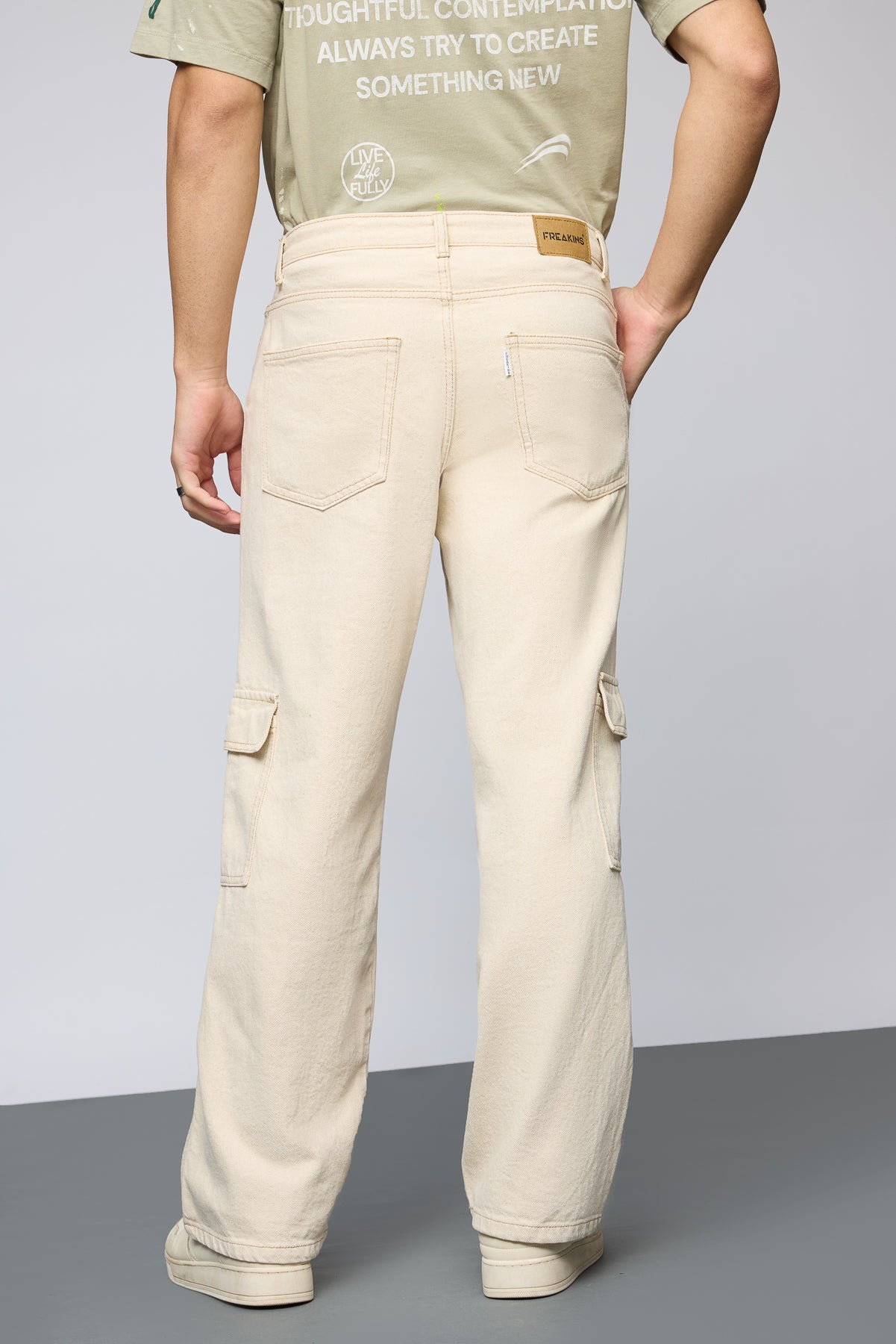 Urban Ecru Utility Men's Straight Cargo Jeans