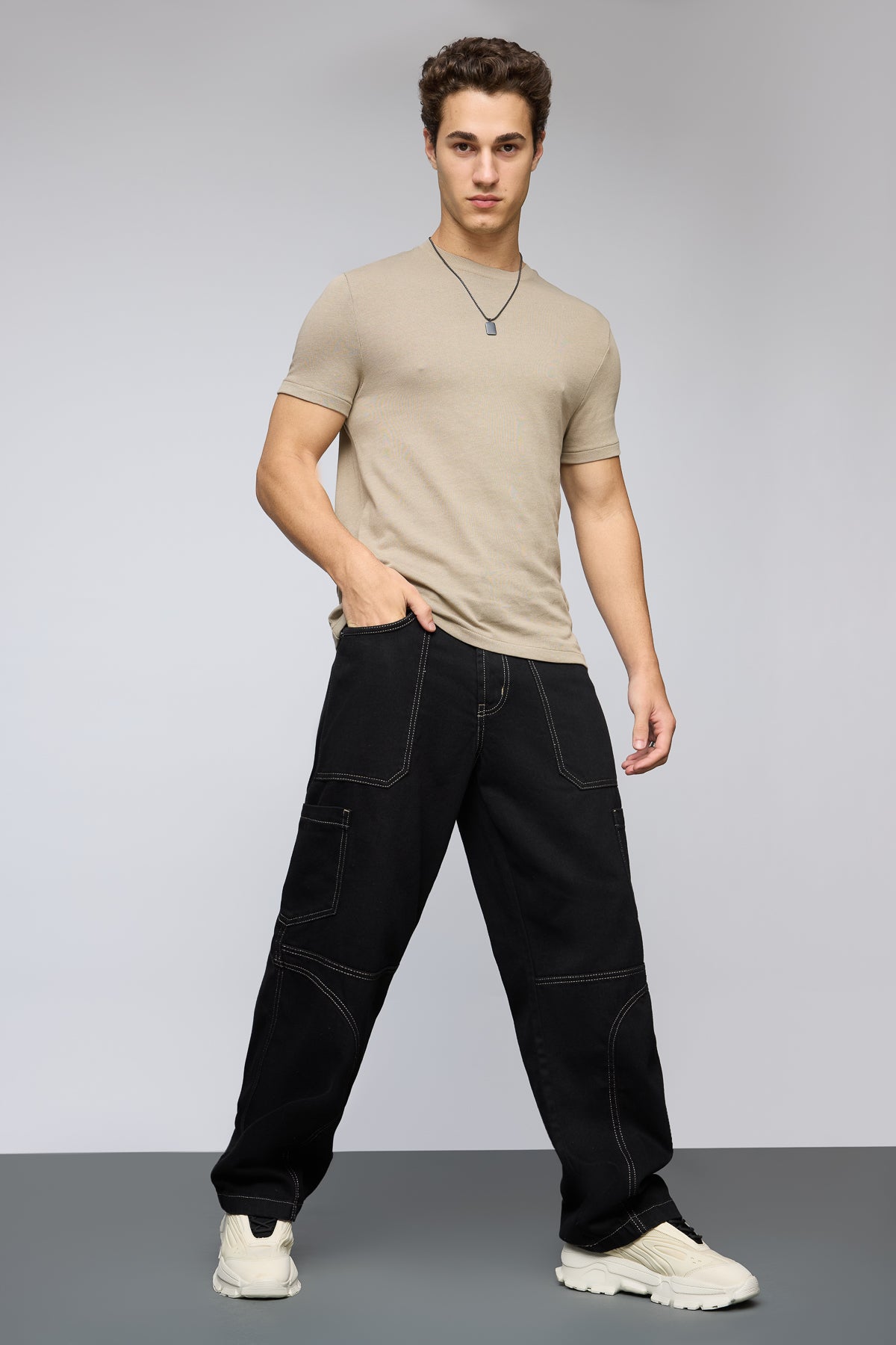 Stealth Stitch Black Men's Straight Cargo Jeans