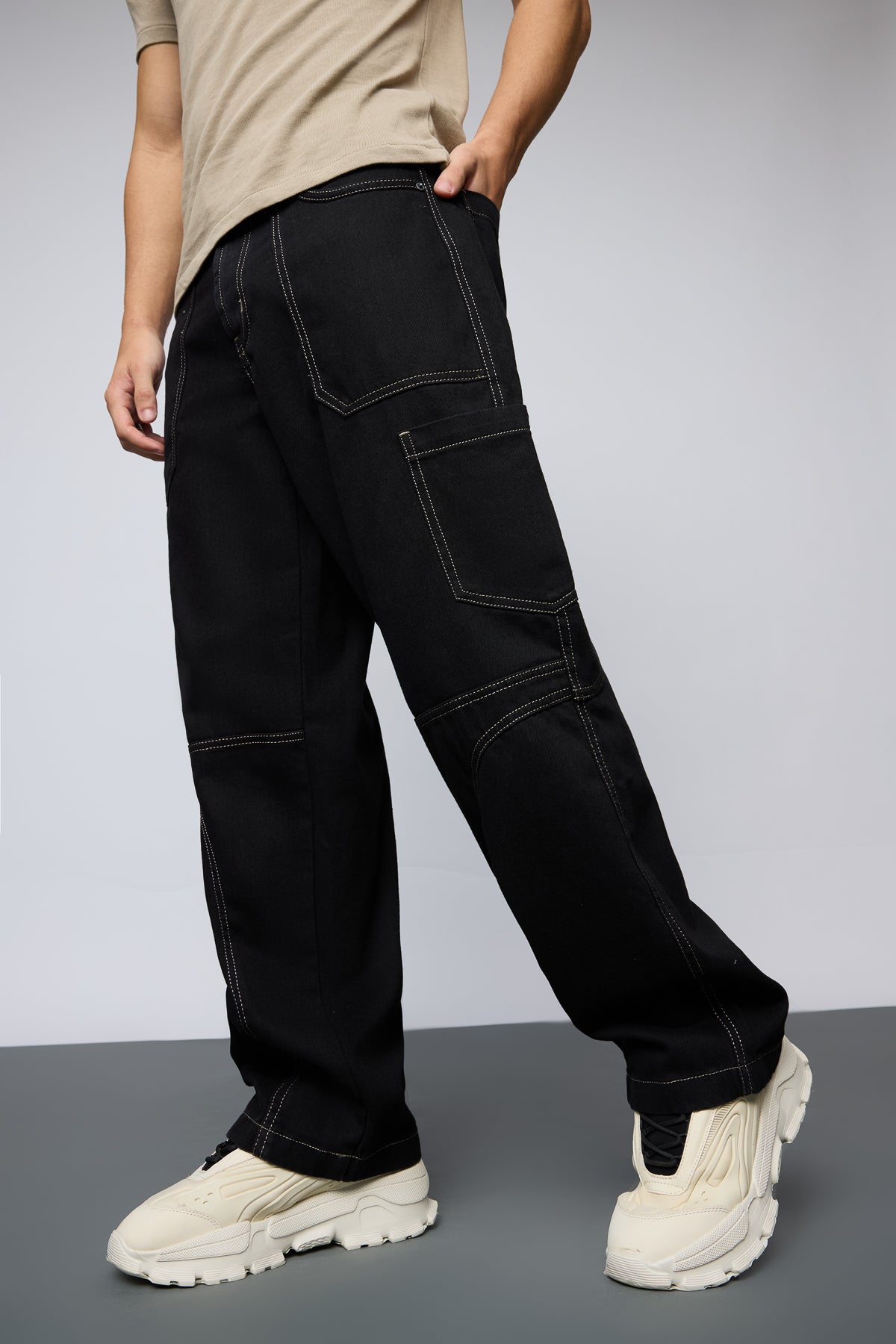 Stealth Stitch Black Men's Straight Cargo Jeans
