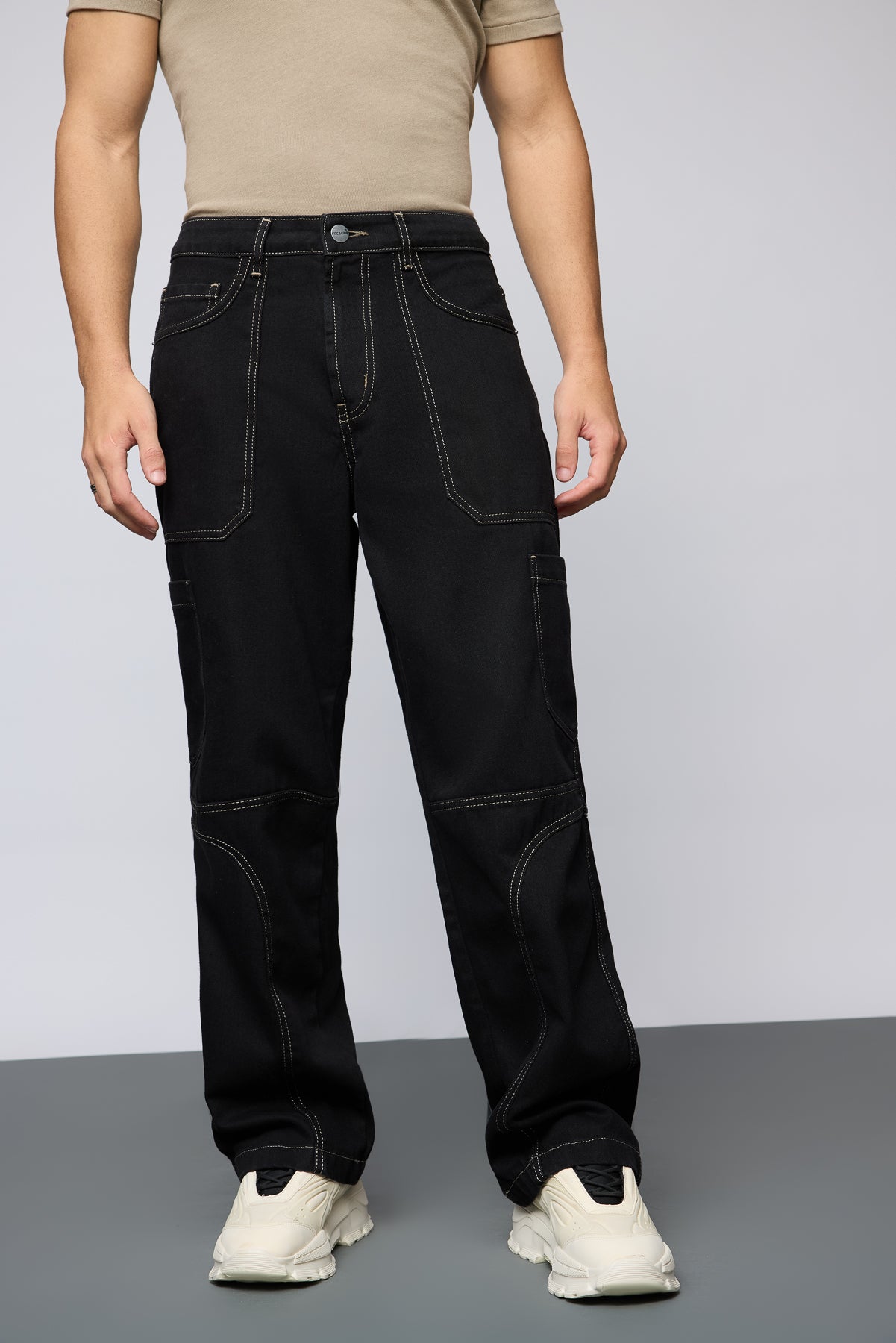 Stealth Stitch Black Men's Straight Cargo Jeans