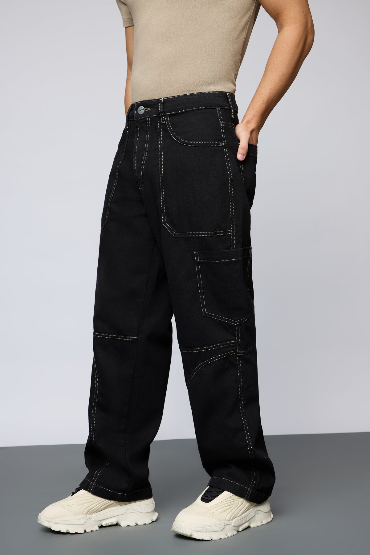 Stealth Stitch Black Men's Straight Cargo Jeans