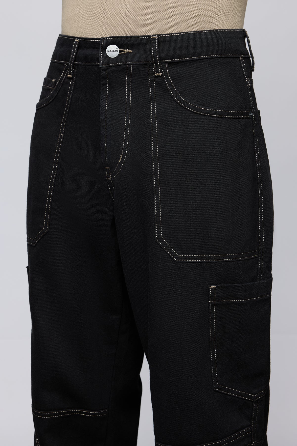 Stealth Stitch Black Men's Straight Cargo Jeans