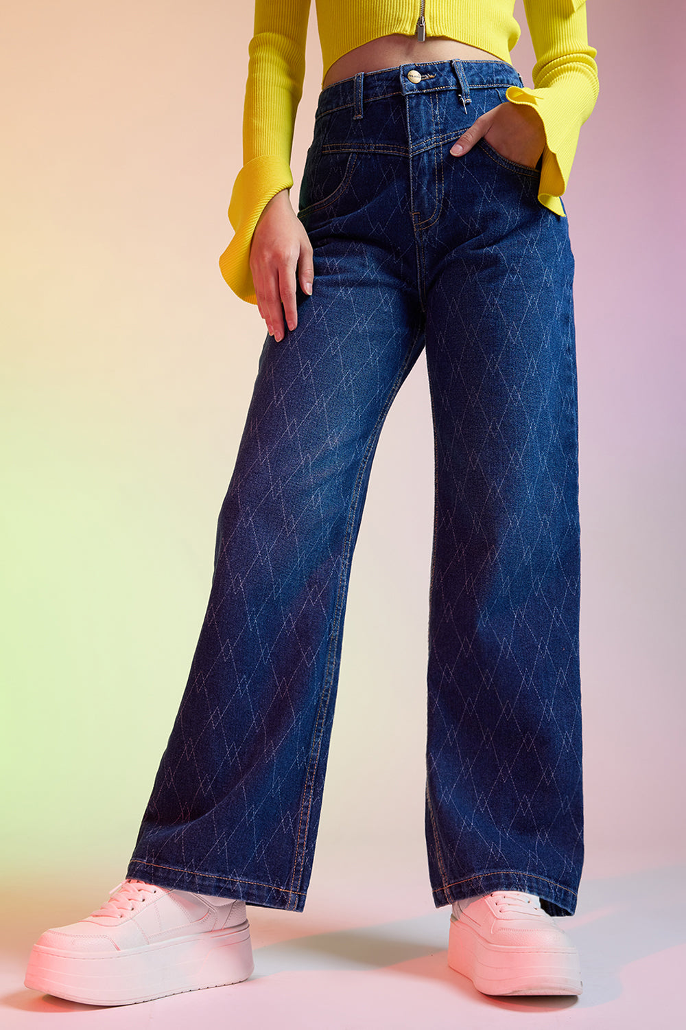 Checkered Fishcut Jeans