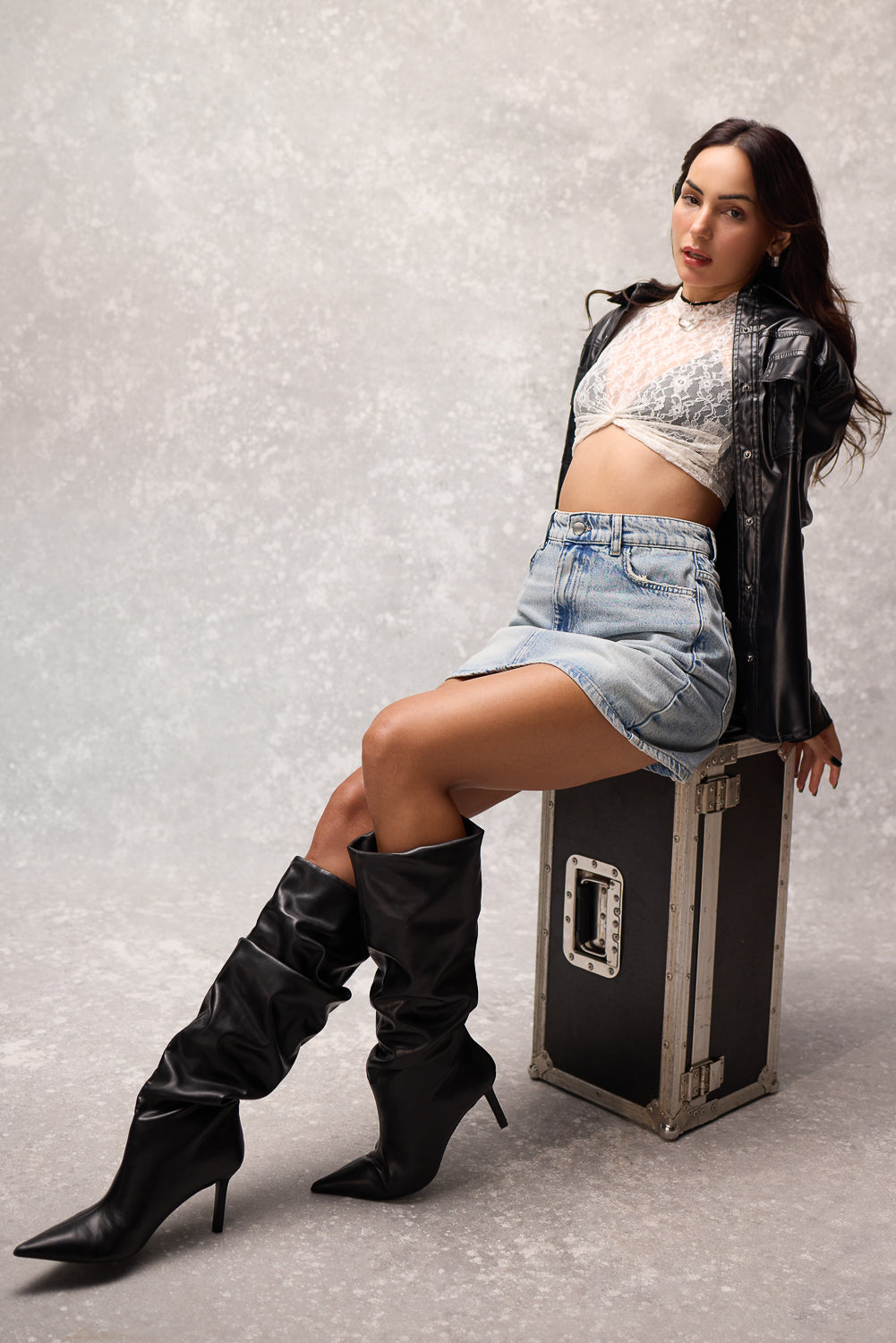 Glossy Black Women's Leather Shacket