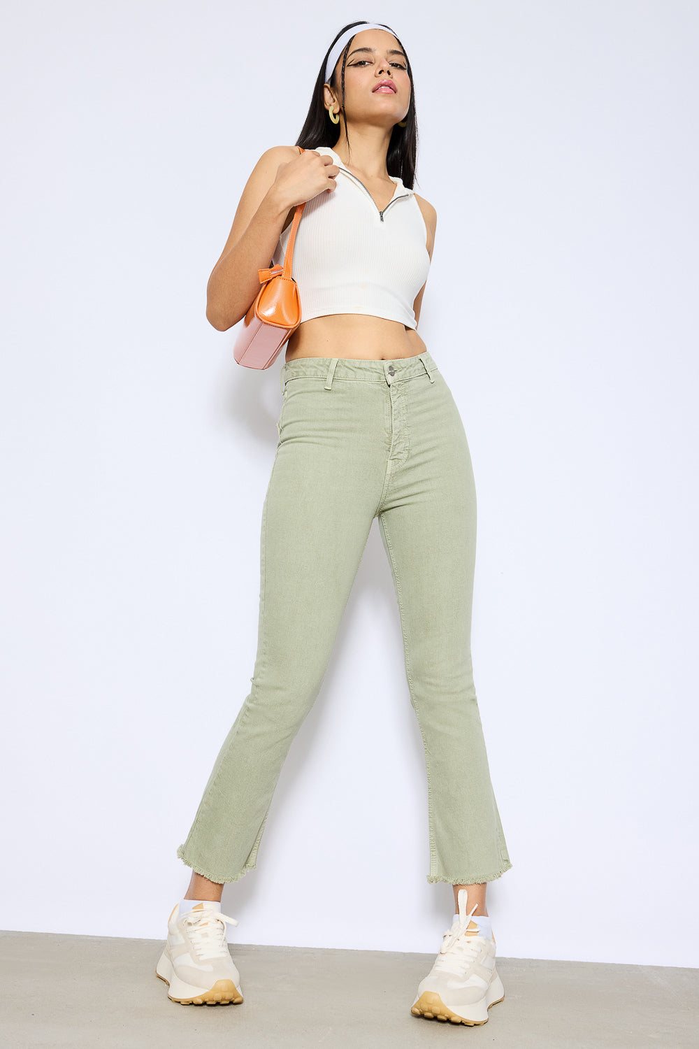 Khaki Mini Flare Jeans