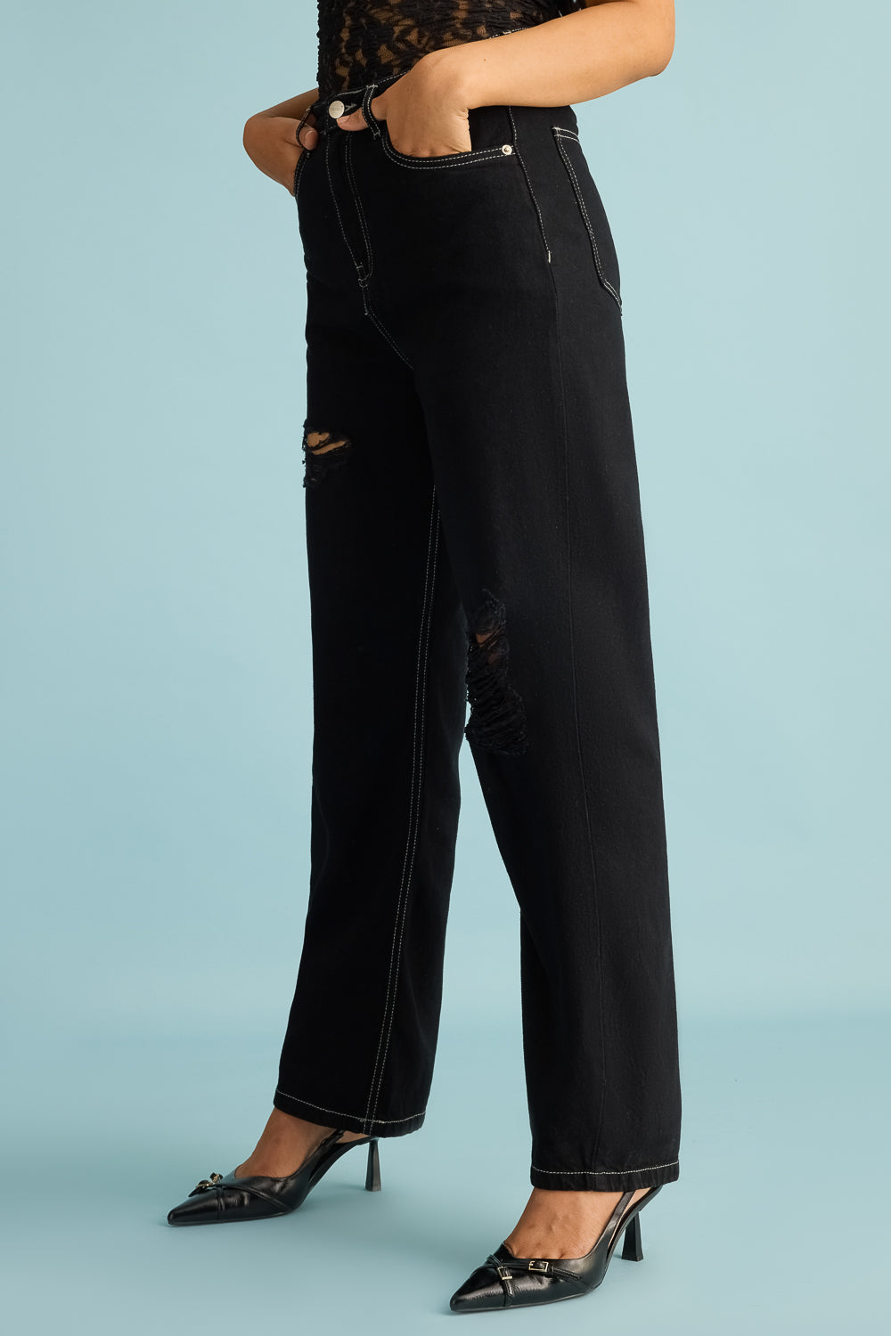 Ebony Distress Women's Straight Jeans