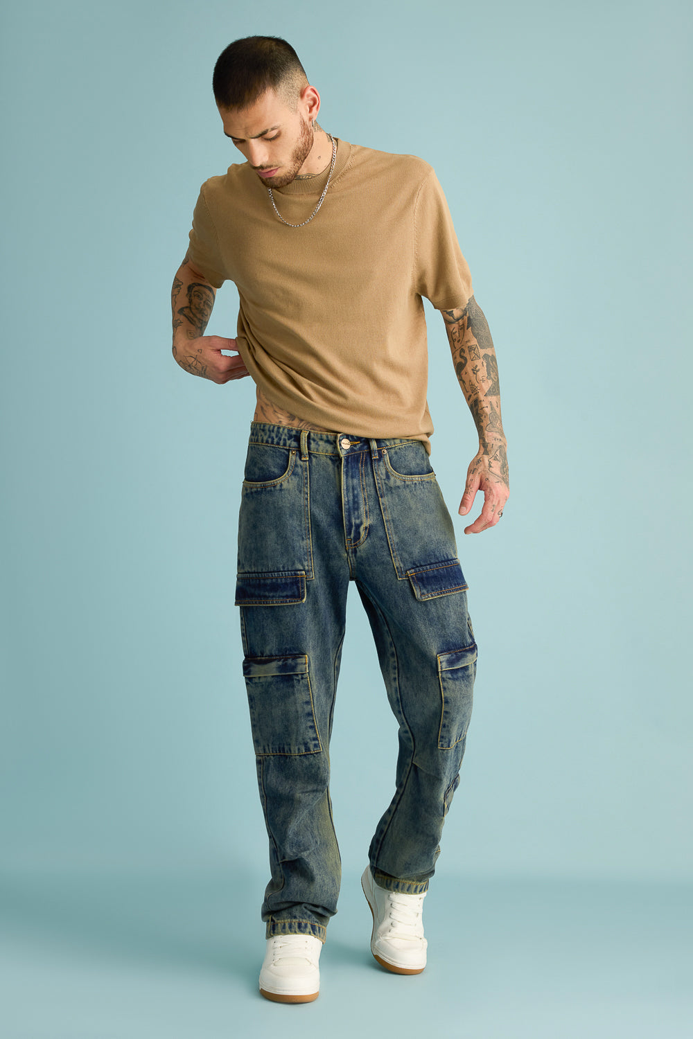 Mold Blue Men's Straight Cargo Jeans