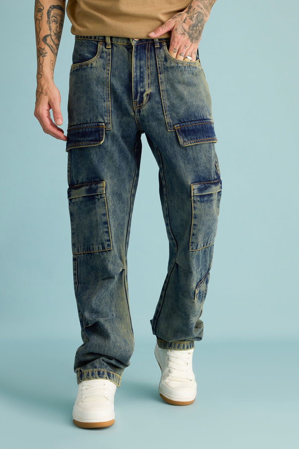 Mold Blue Men's Straight Cargo Jeans