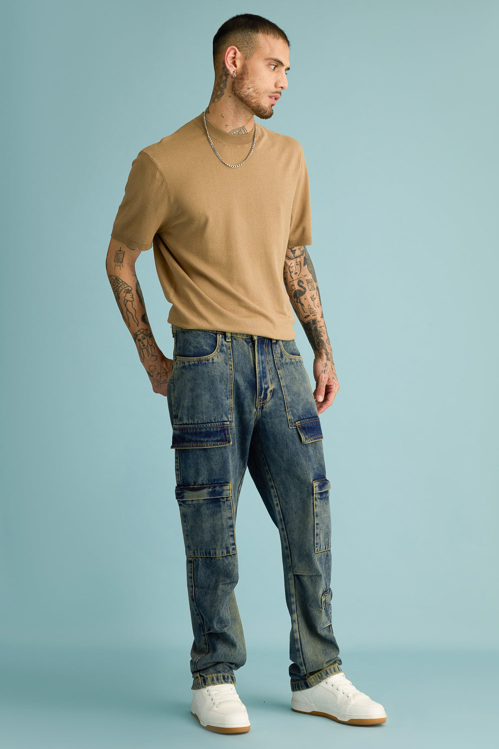 Mold Blue Men's Straight Cargo Jeans