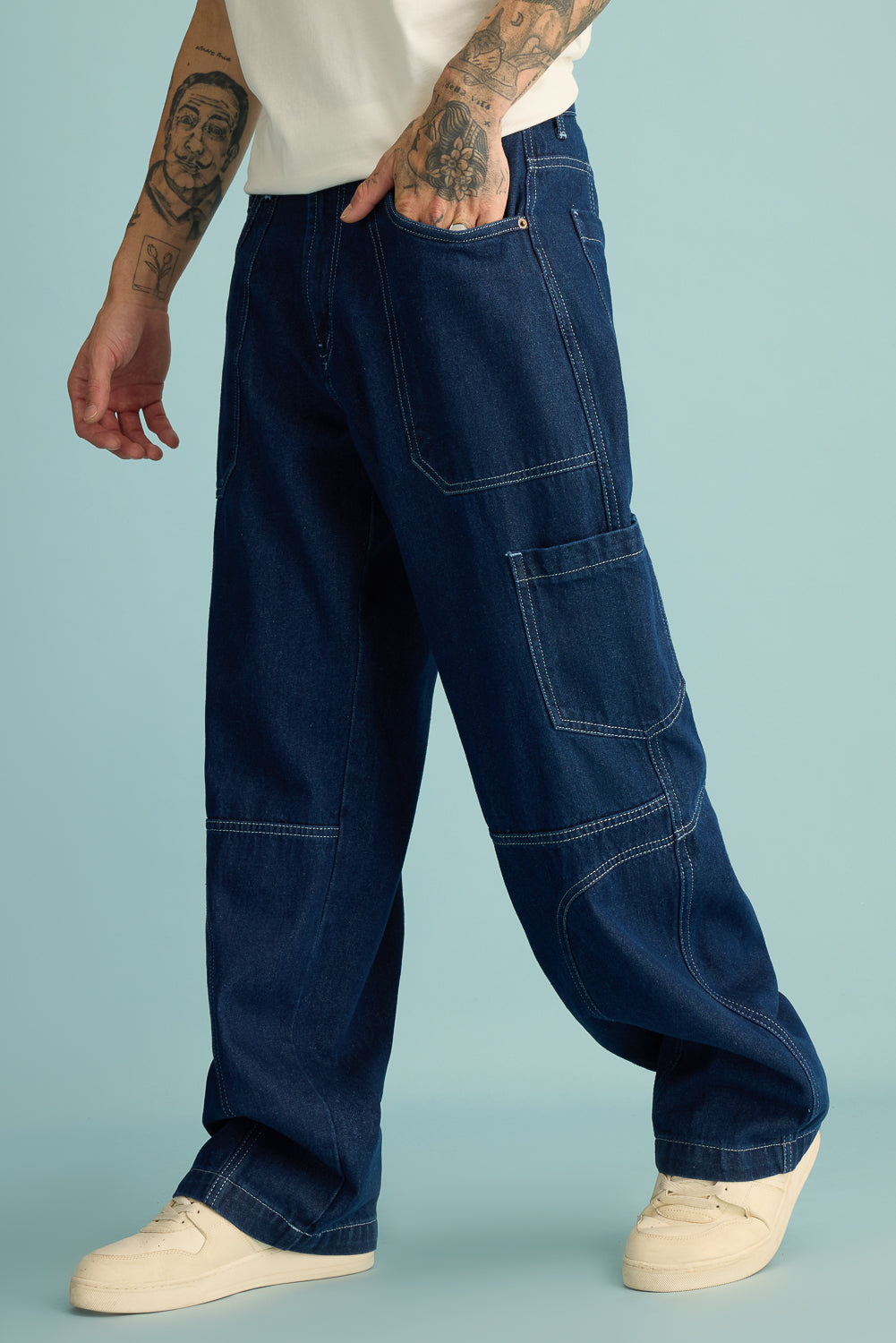 Ocean Contrast Seam Men's Baggy Straight Cargo Jeans