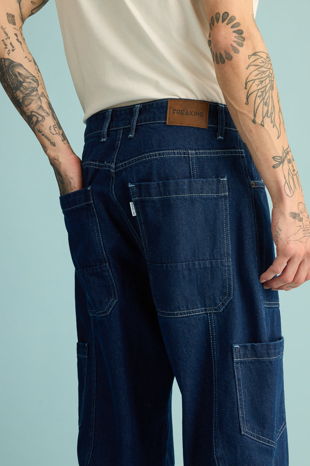 Ocean Contrast Seam Men's Baggy Straight Cargo Jeans