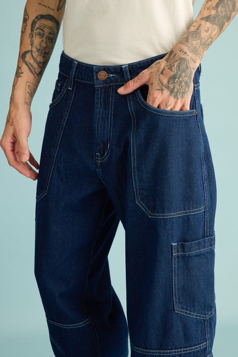 Ocean Contrast Seam Men's Baggy Straight Cargo Jeans