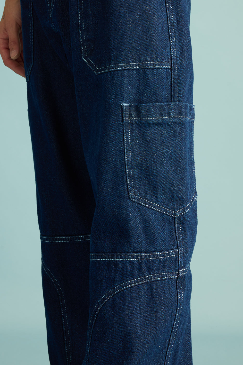 Ocean Contrast Seam Men's Baggy Straight Cargo Jeans