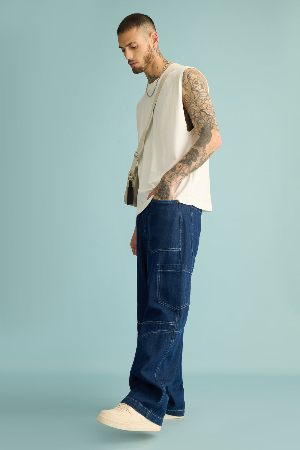 Ocean Contrast Seam Men's Baggy Straight Cargo Jeans