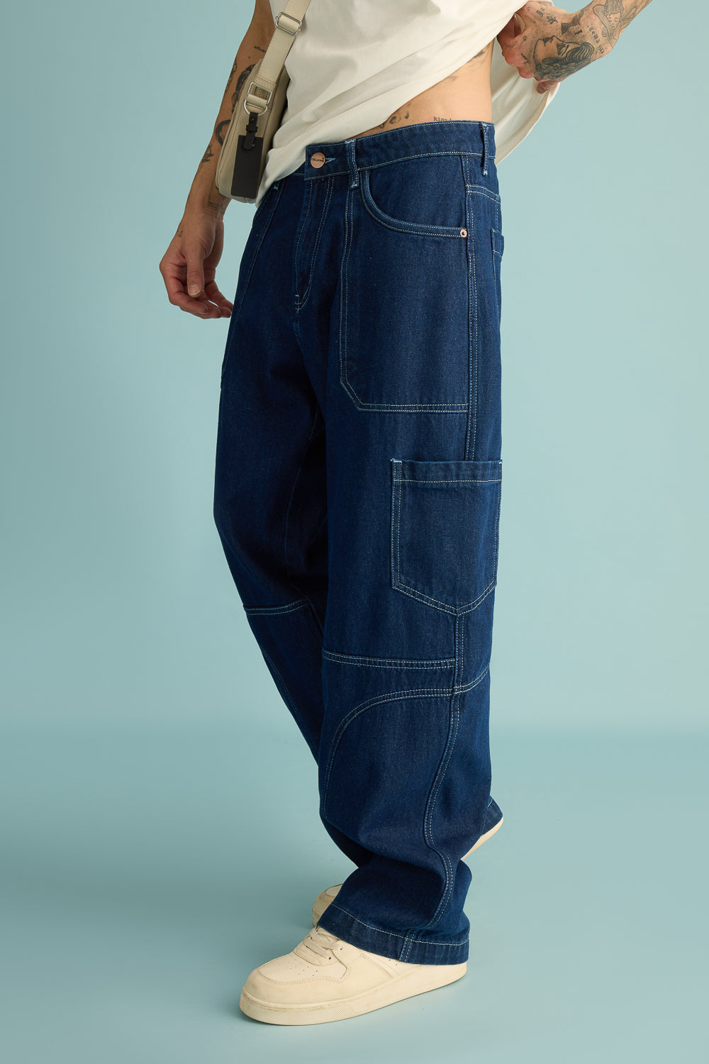 Ocean Contrast Seam Men's Baggy Straight Cargo Jeans