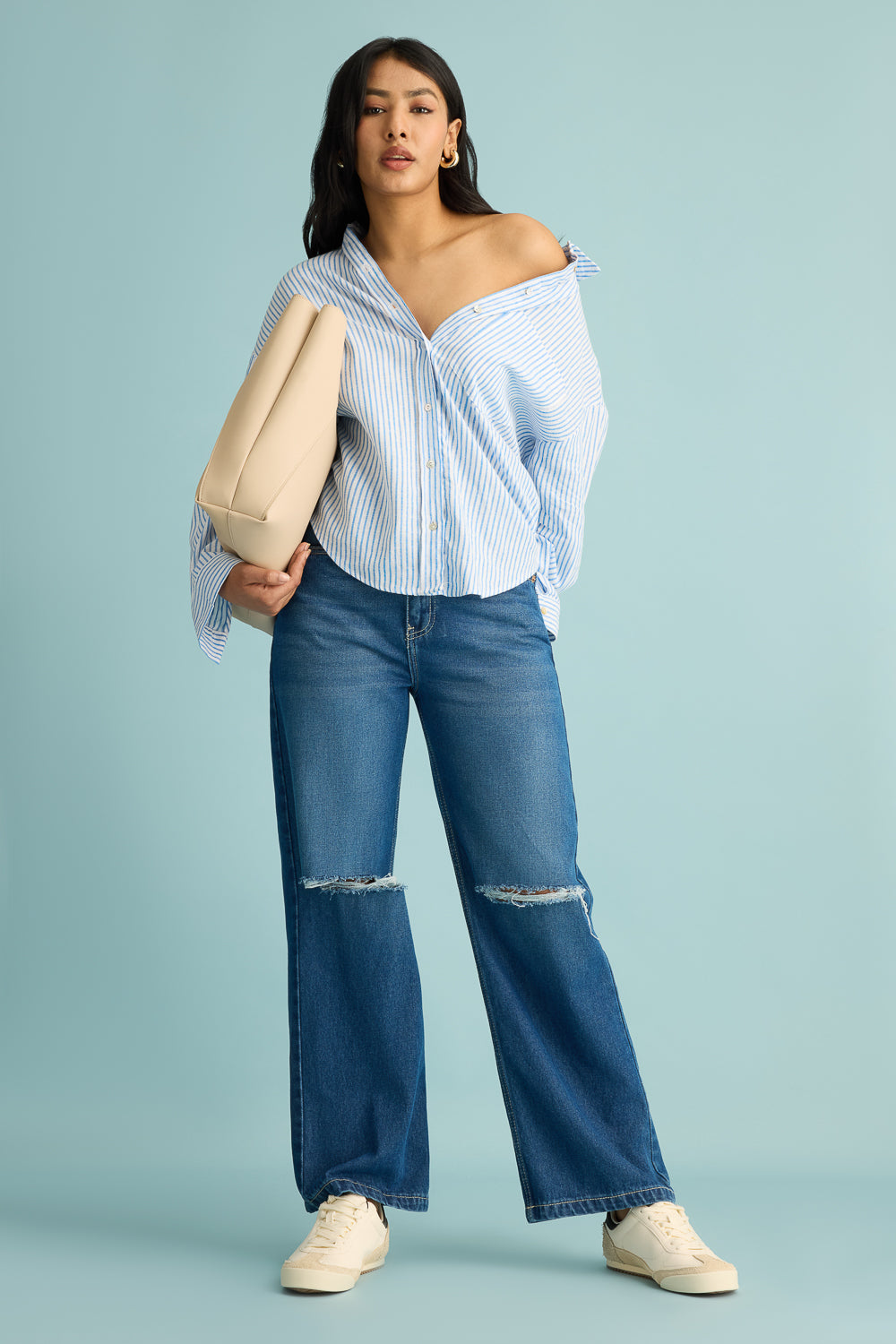 Urban Blue Distress Women's Wide Jeans