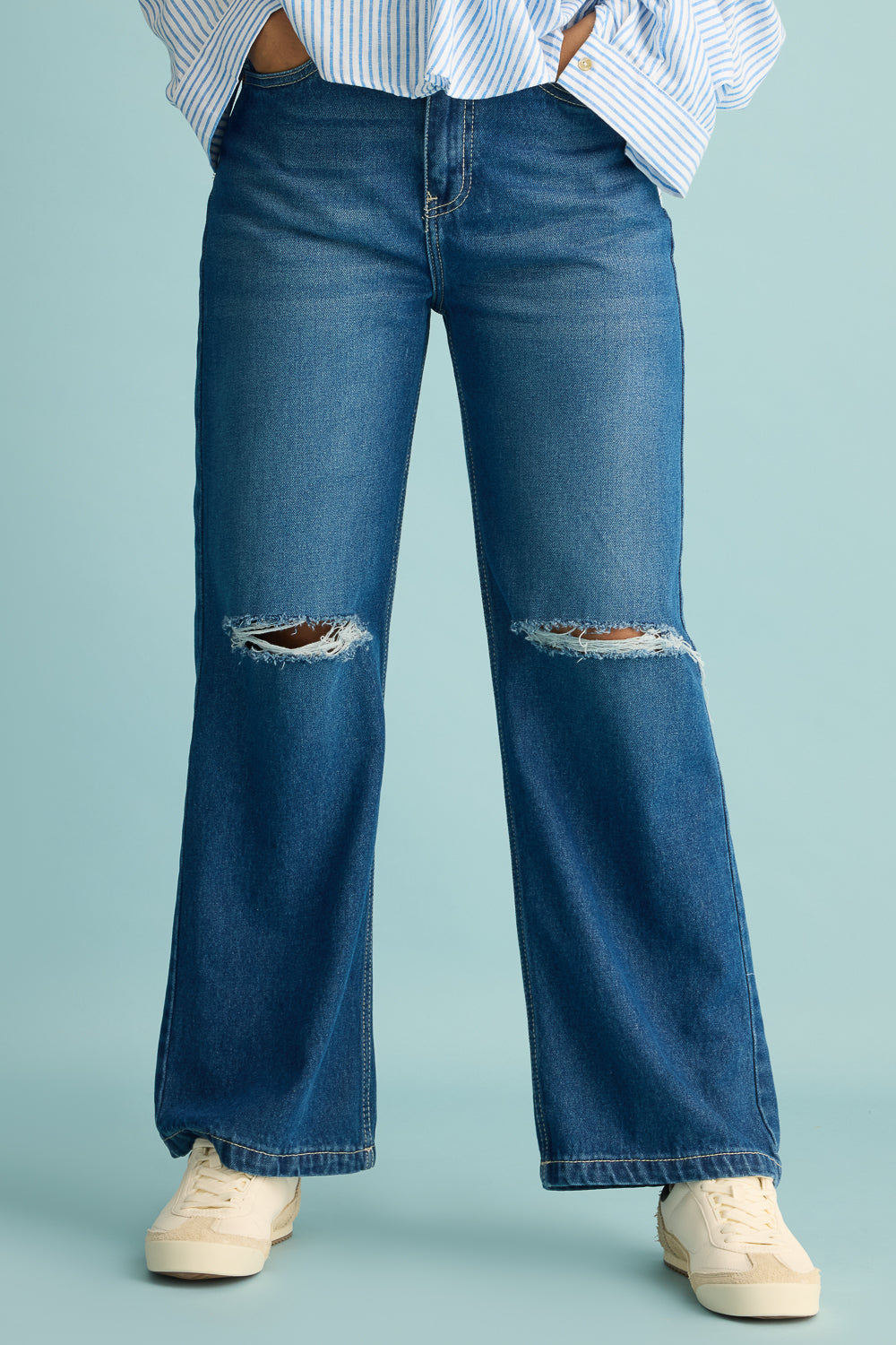 Urban Blue Distress Women's Wide Jeans