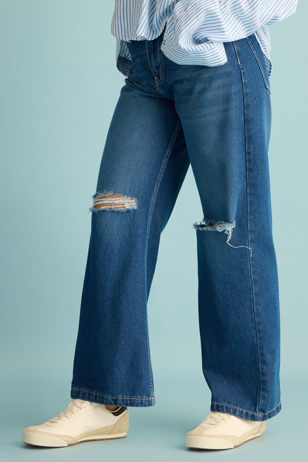 Urban Blue Distress Women's Wide Jeans