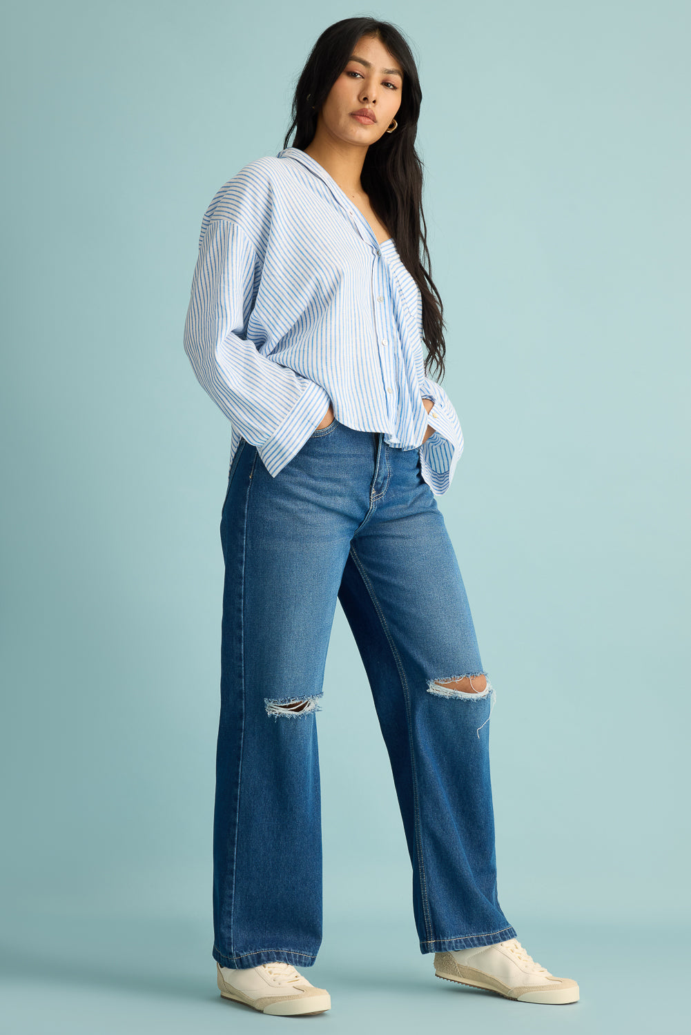 Urban Blue Distress Women's Wide Jeans