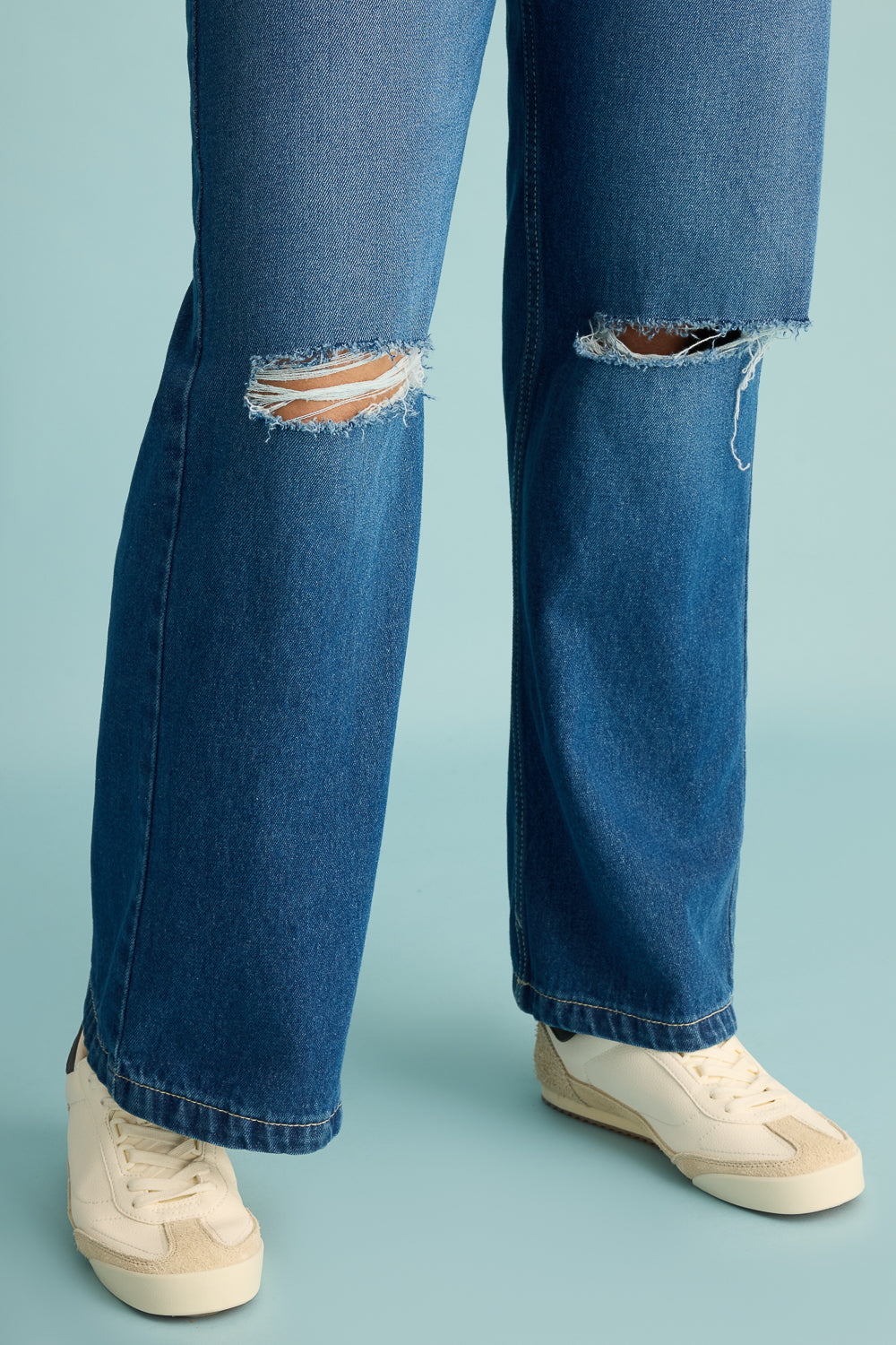 Urban Blue Distress Women's Wide Jeans
