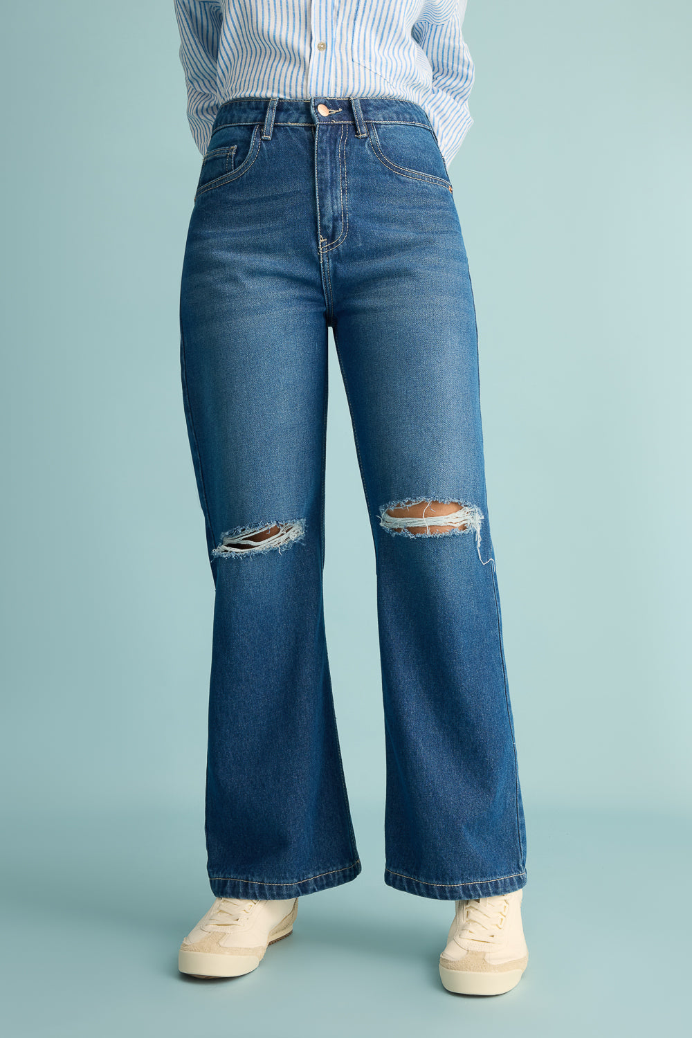Urban Blue Distress Women's Wide Jeans