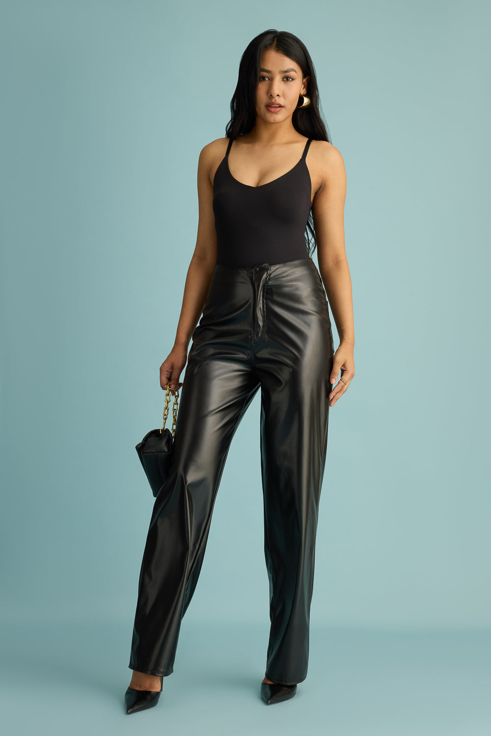 Urban Edge Black Leather Women's Straight Pant