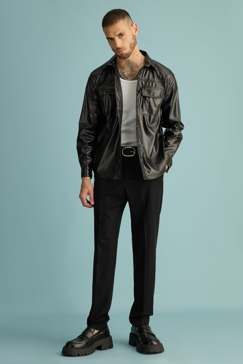 Black Serpent Men's Leather Shacket