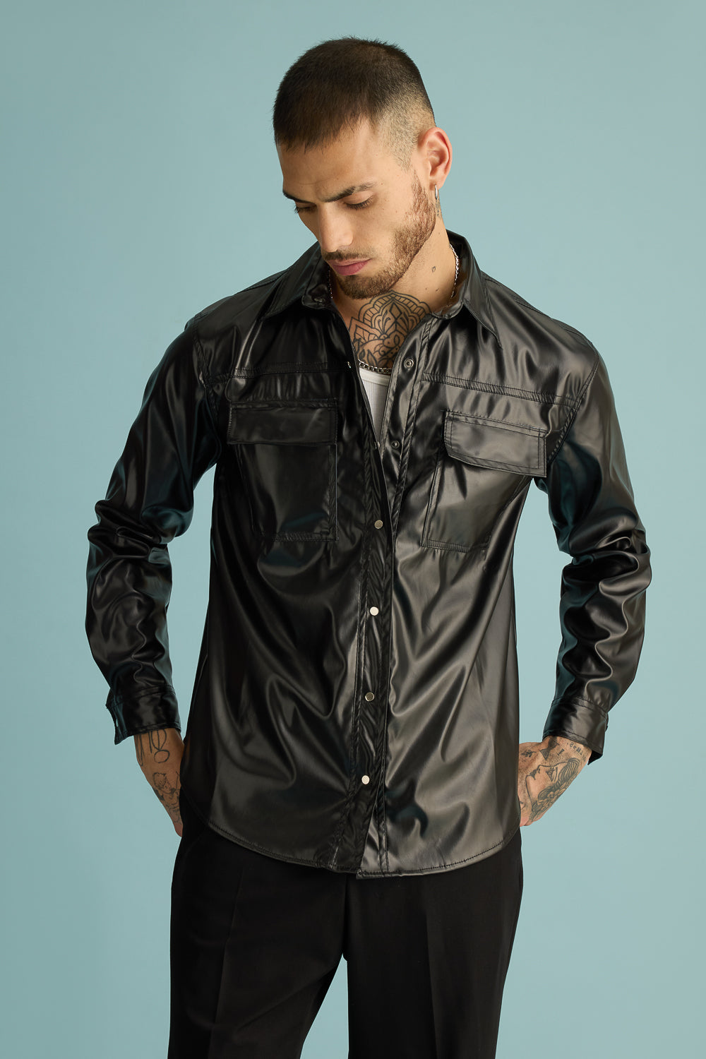 Black Serpent Men's Leather Shacket