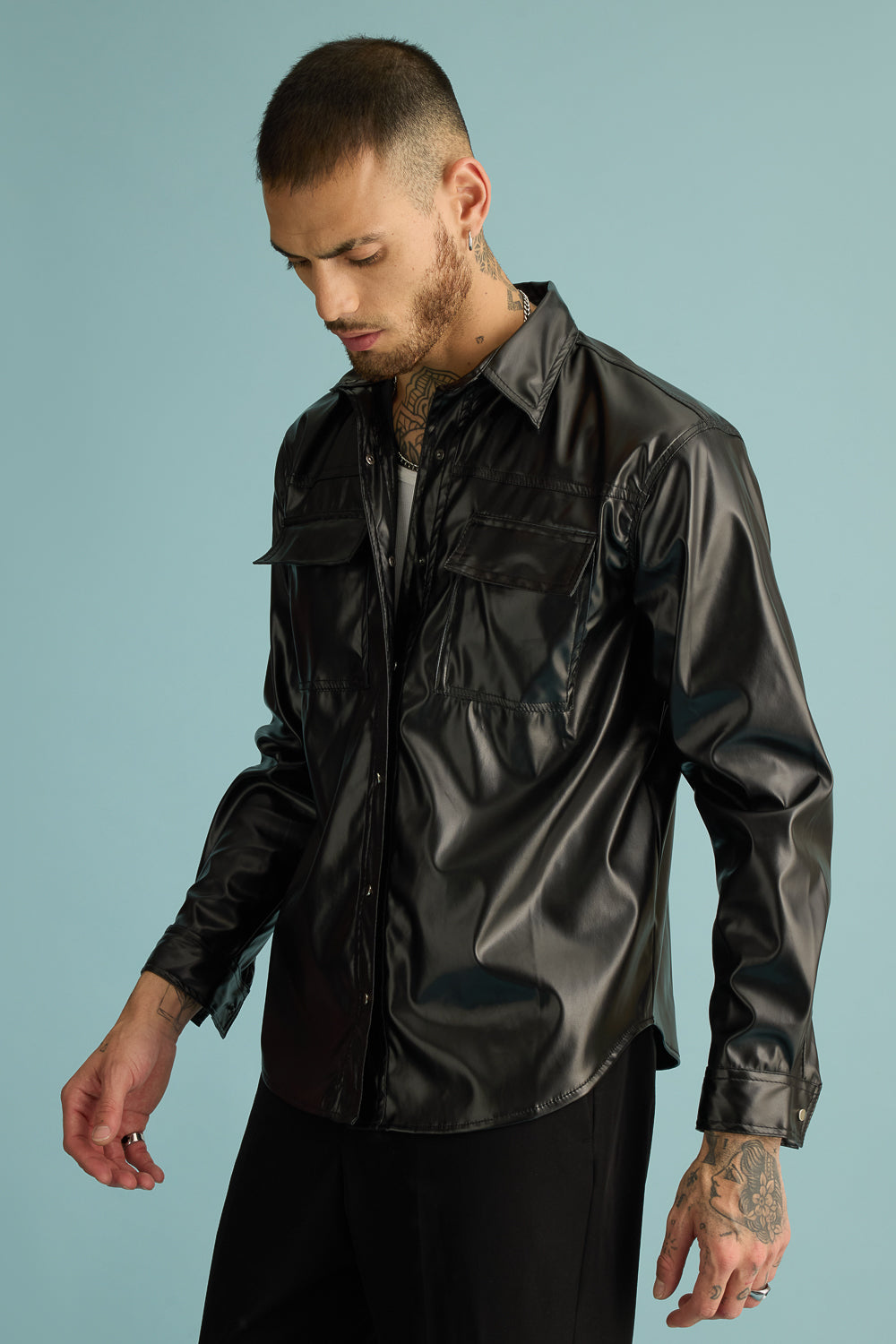 Black Serpent Men's Leather Shacket
