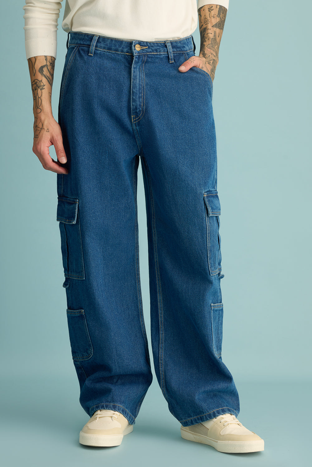 Ucla Blue Men's Baggy Cargo Jeans
