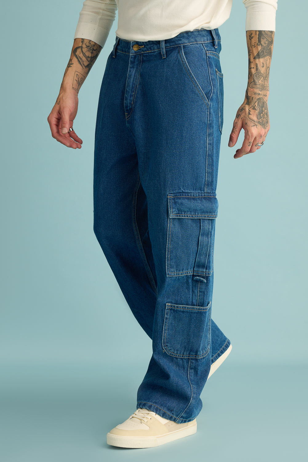 Ucla Blue Men's Baggy Cargo Jeans