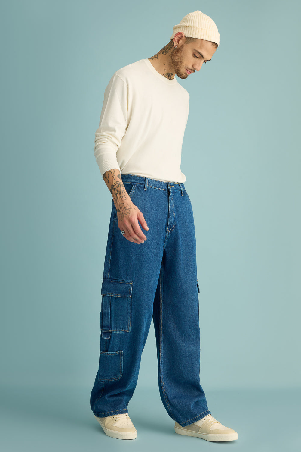 Ucla Blue Men's Baggy Cargo Jeans