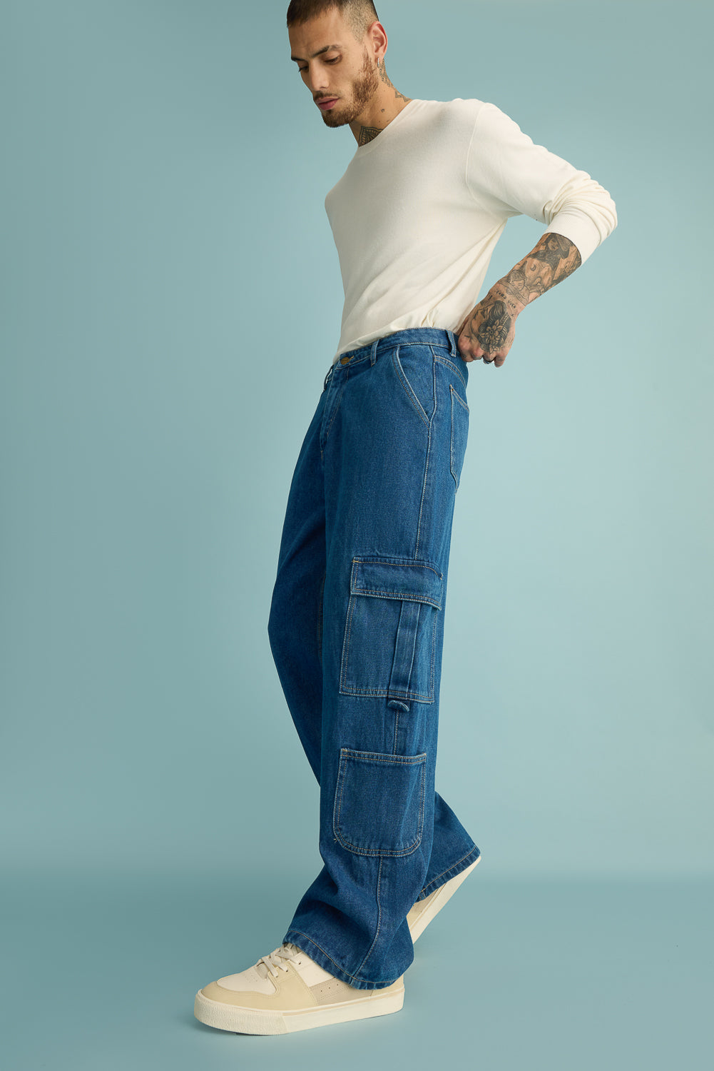Ucla Blue Men's Baggy Cargo Jeans